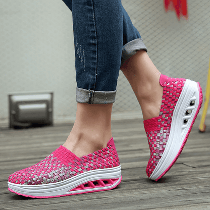  Women Wedges Knitted Thick Platform Shoes Breathable Casual Sneakers