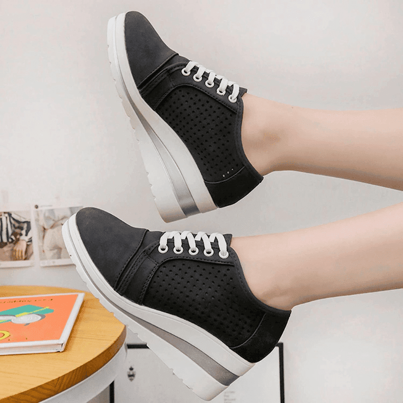  Breathable Leather Comfortable Layered Lugged Soles Women Casual Shoes