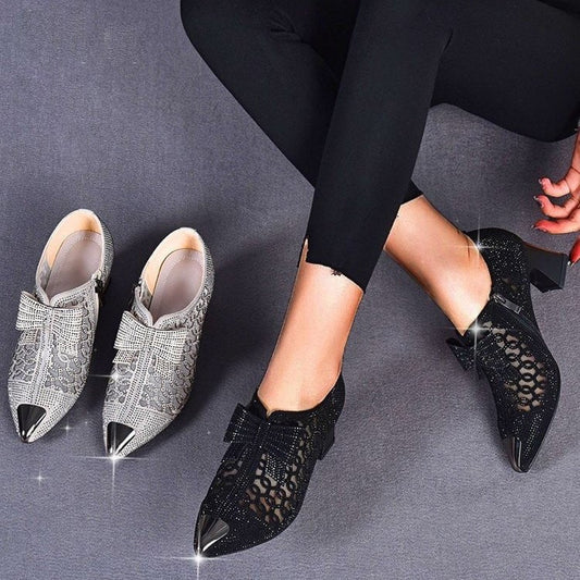  Hollow Rhinestone Chunky Comfortable Shoes