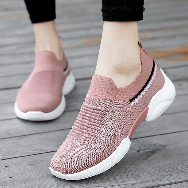  Fashion Striped Springy Knitting Comfortable Platform Casual Shoes For Women