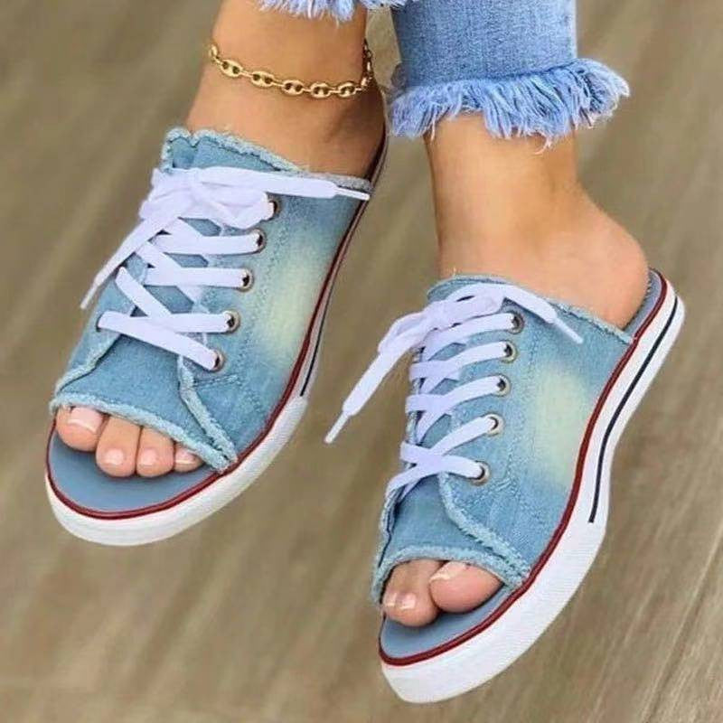 Denim lace-up shoes flat slippers