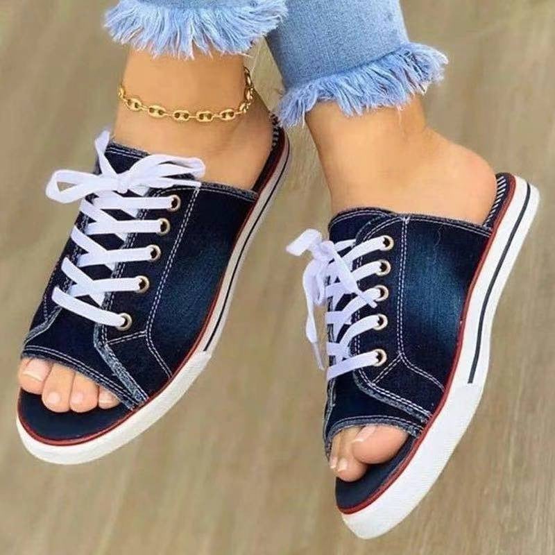 Denim lace-up shoes flat slippers