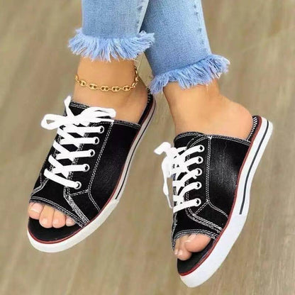 Denim lace-up shoes flat slippers