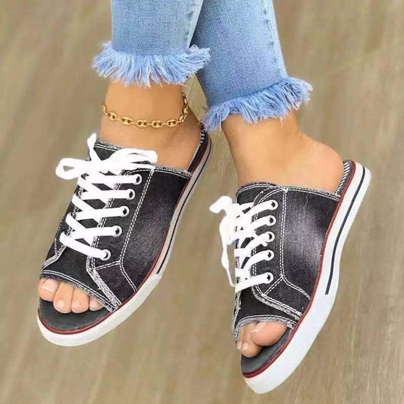 Denim lace-up shoes flat slippers