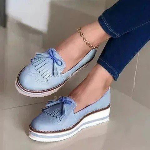 Large size round toe bow ladies tassel single shoes