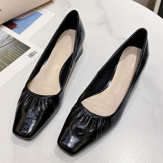 All-match shallow soft leather thick heel shoes(Free Shipping)