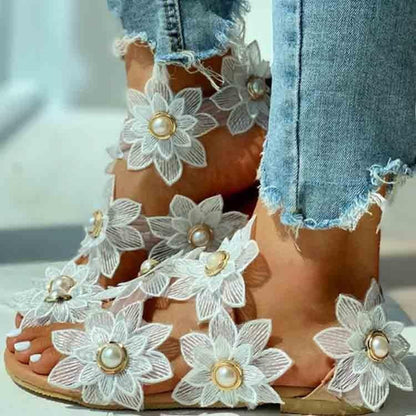 Toe Ring Flower Design Flat Sandals