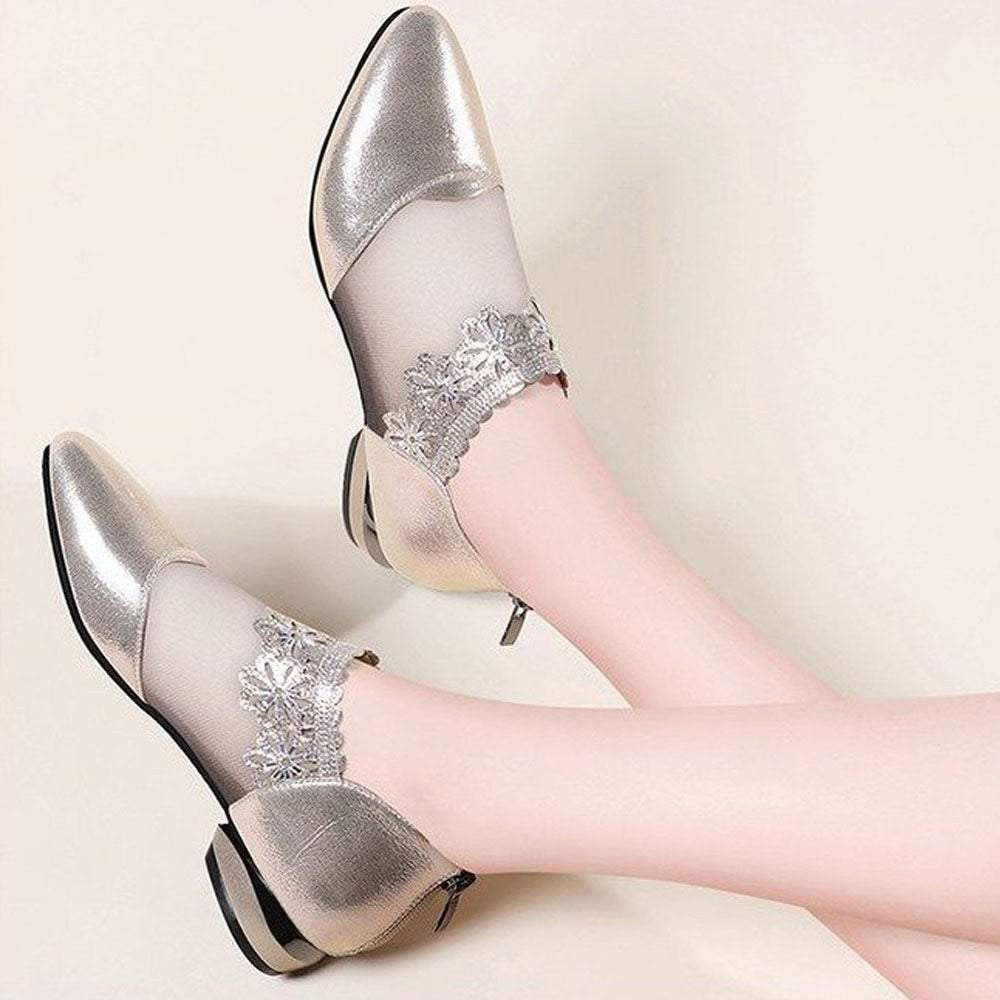 Net yarn soft sole low-heeled women's shoes