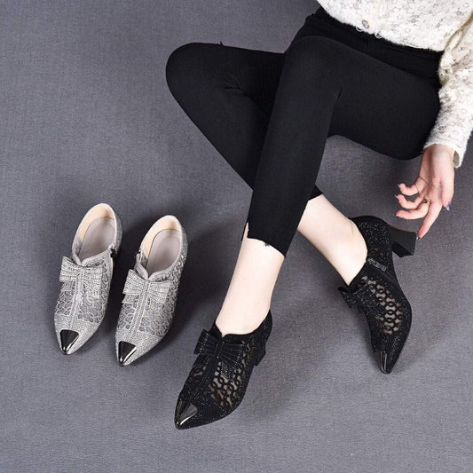 Rhinestone hollow chunky heel shoes(Free Shipping)