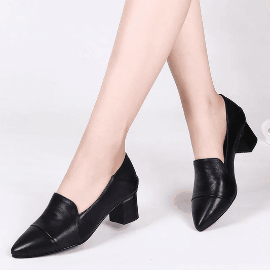 Real soft leather thick heel fashion women's shoes