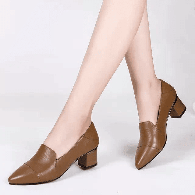 Real soft leather thick heel fashion women's shoes