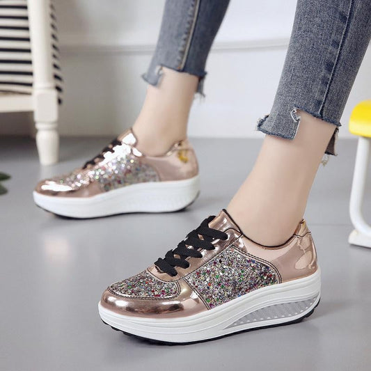 Stylish sequin ultra-light platform casual shoes