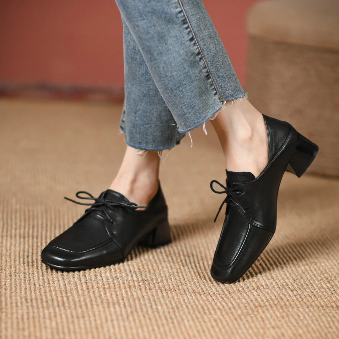 Retro chunky heel lace-up square toe shoes(Free Shipping)