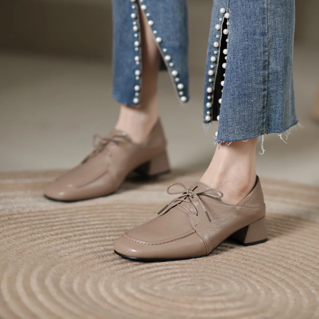 Retro chunky heel lace-up square toe shoes(Free Shipping)