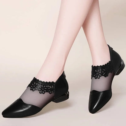 Net yarn soft sole low-heeled women's shoes