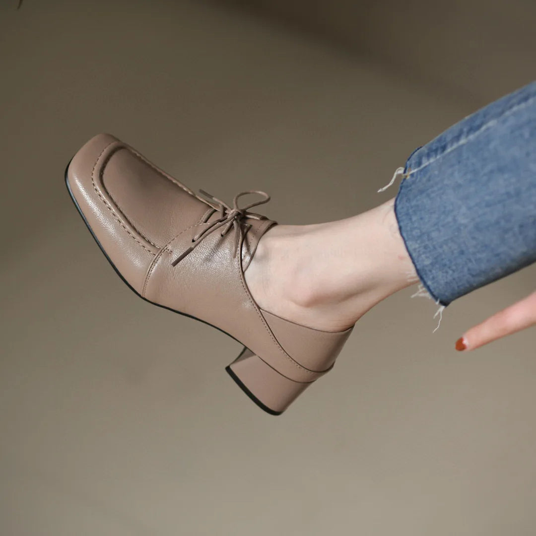 Retro chunky heel lace-up square toe shoes(Free Shipping)